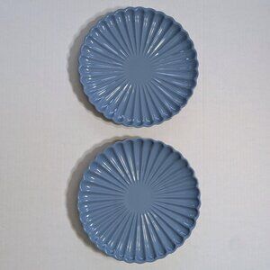 Set of 2 Blue Stoneware Cake Plates